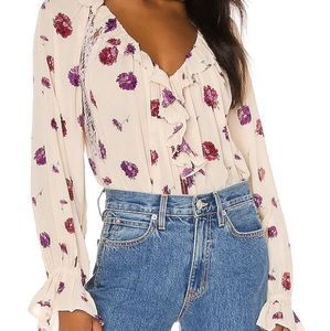 Free People Poppy Printed Bodysuit Ivory Sz Small